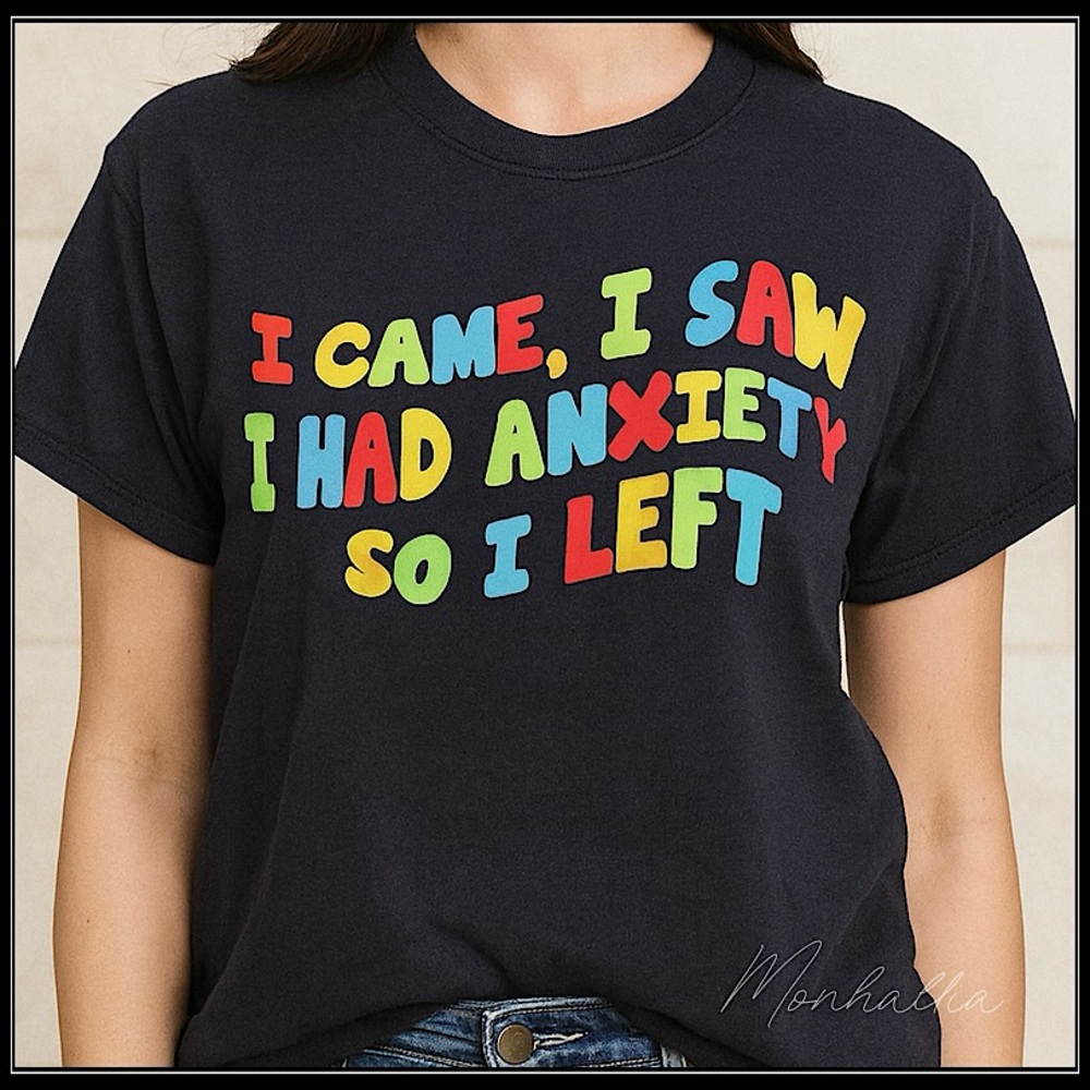 Unisex I Had Anxiety Colorful Humor Navy Blue Gen Z Spencer's Tshirt Top